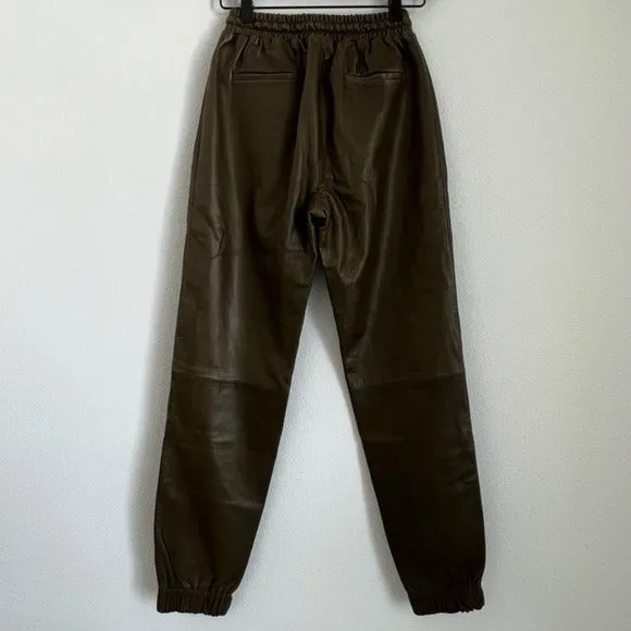Amanda Wakeley London Desert Khaki Leather Jogger