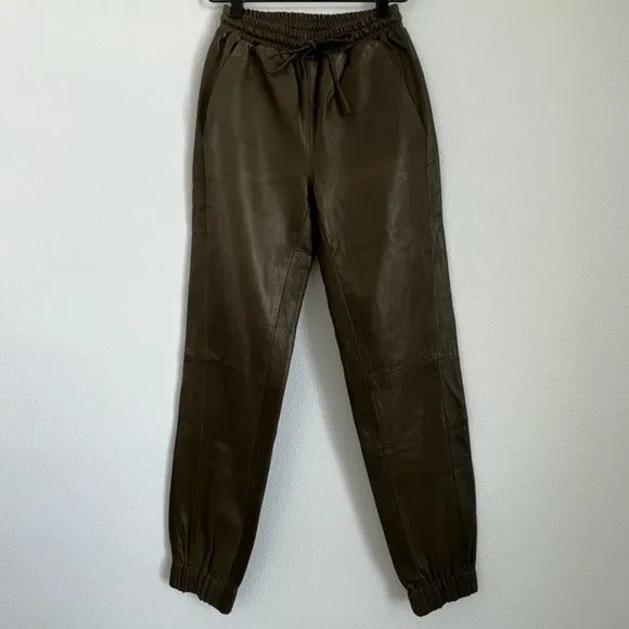 Amanda Wakeley London Desert Khaki Leather Jogger