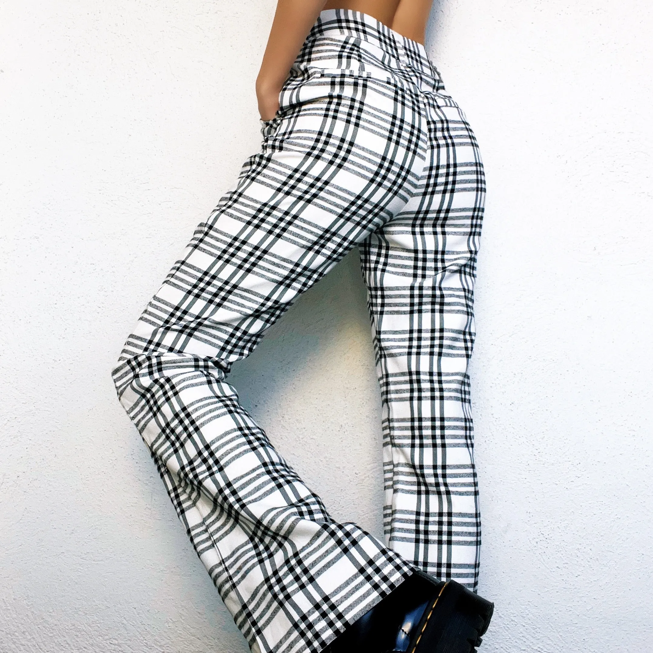 Black & White Plaid Flare Pants