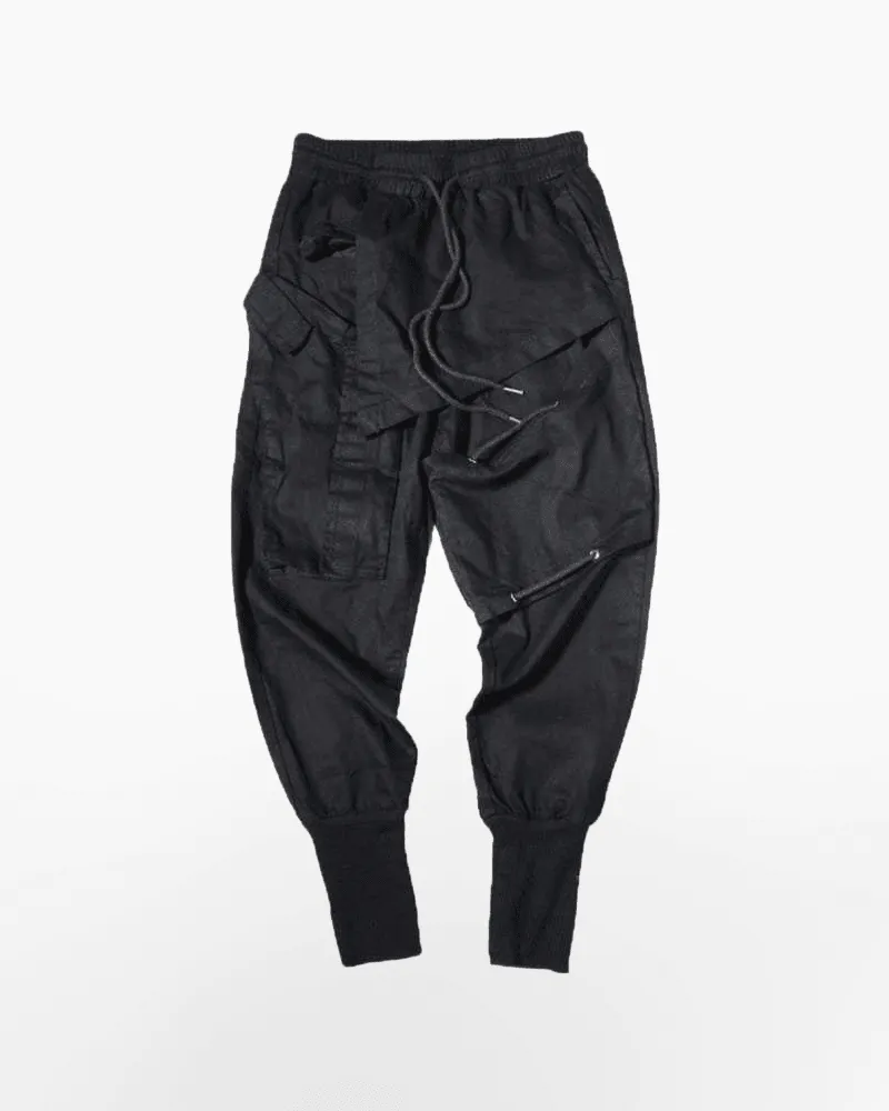Black Drawstring Slim Cargo Pants