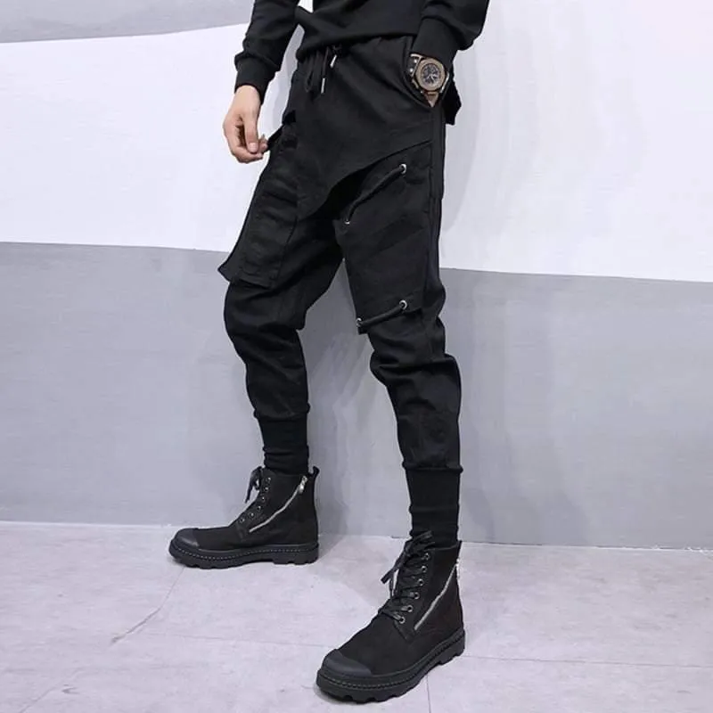 Black Drawstring Slim Cargo Pants