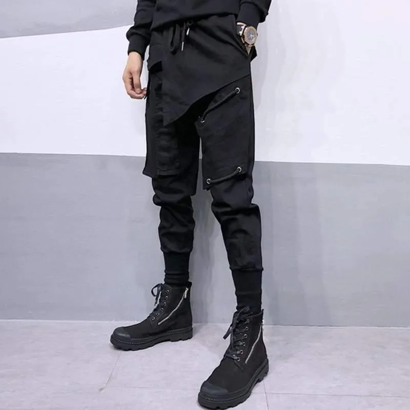 Black Drawstring Slim Cargo Pants