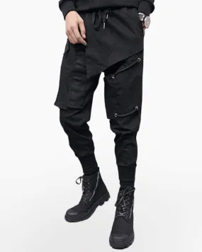Black Drawstring Slim Cargo Pants