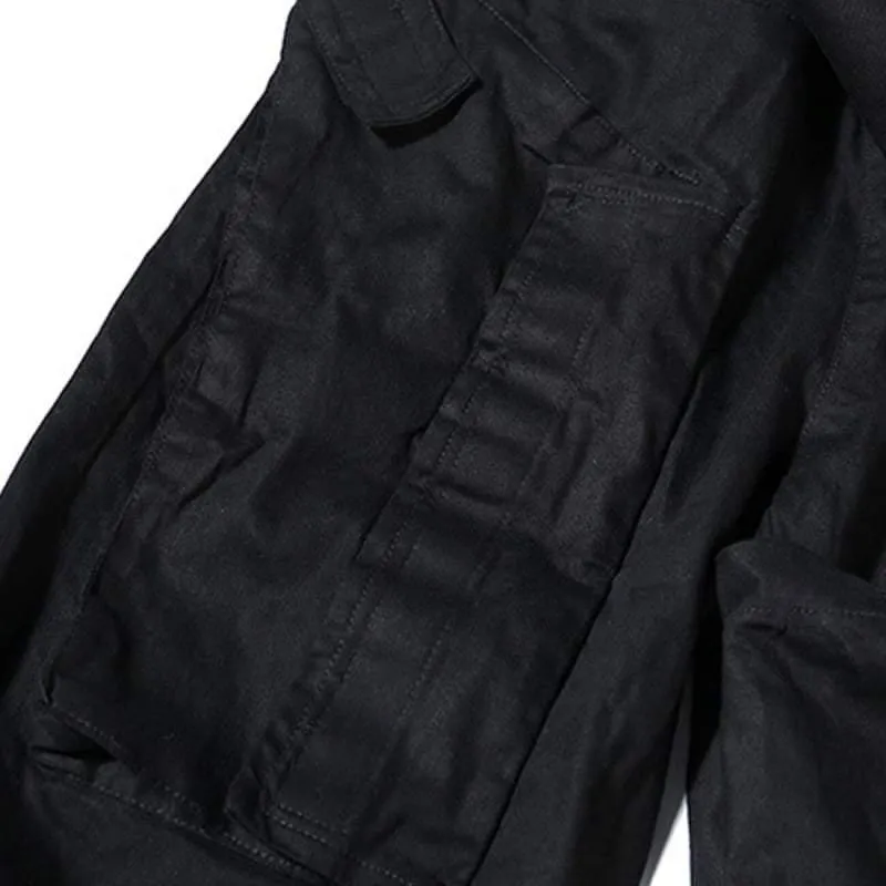 Black Drawstring Slim Cargo Pants