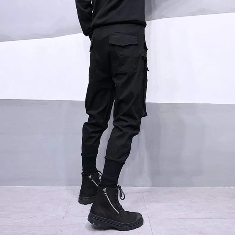 Black Drawstring Slim Cargo Pants