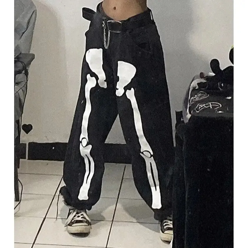 Bones Embroidery Loose Pants
