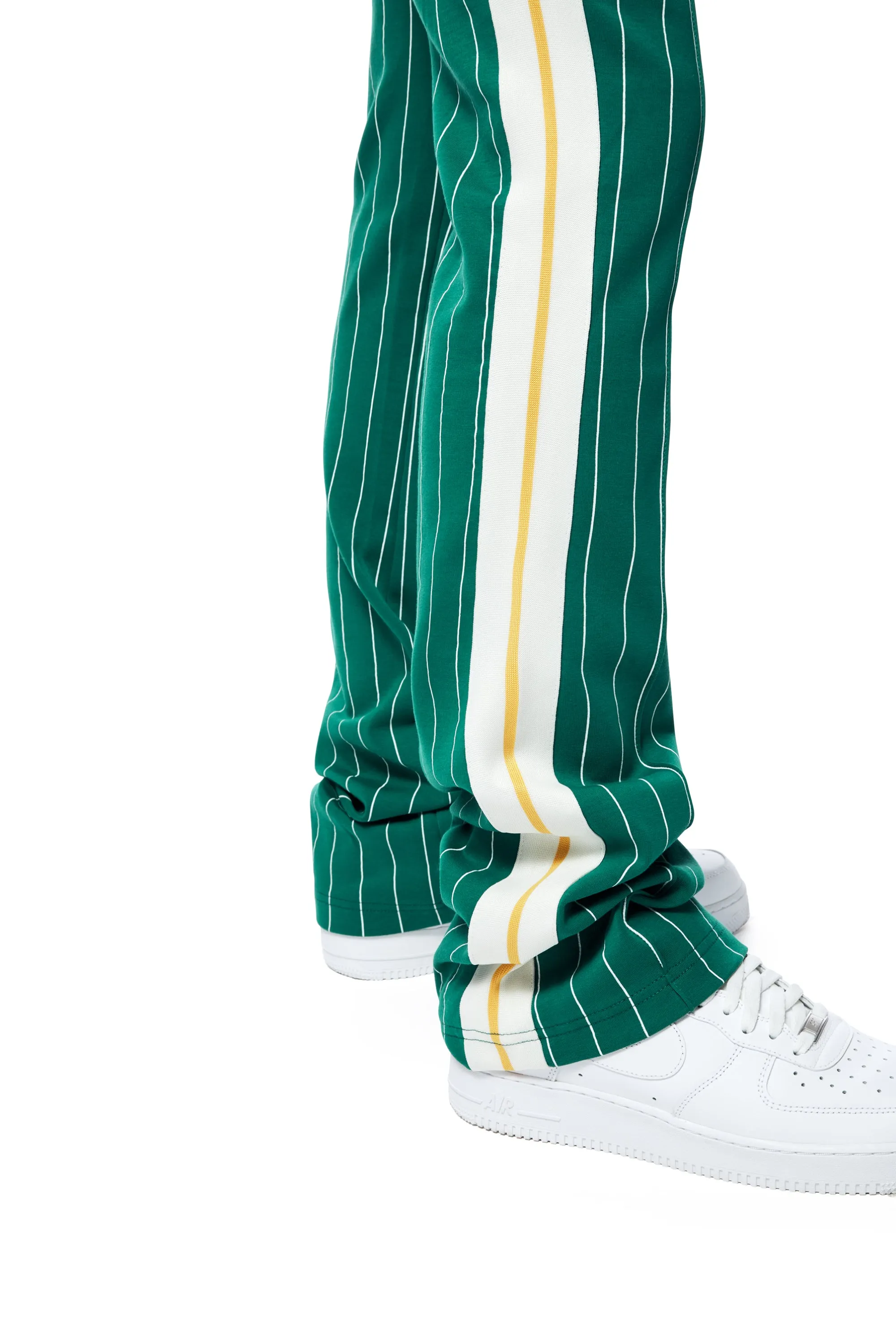 Pin Striped Varsity Track Pants - Alpine Green