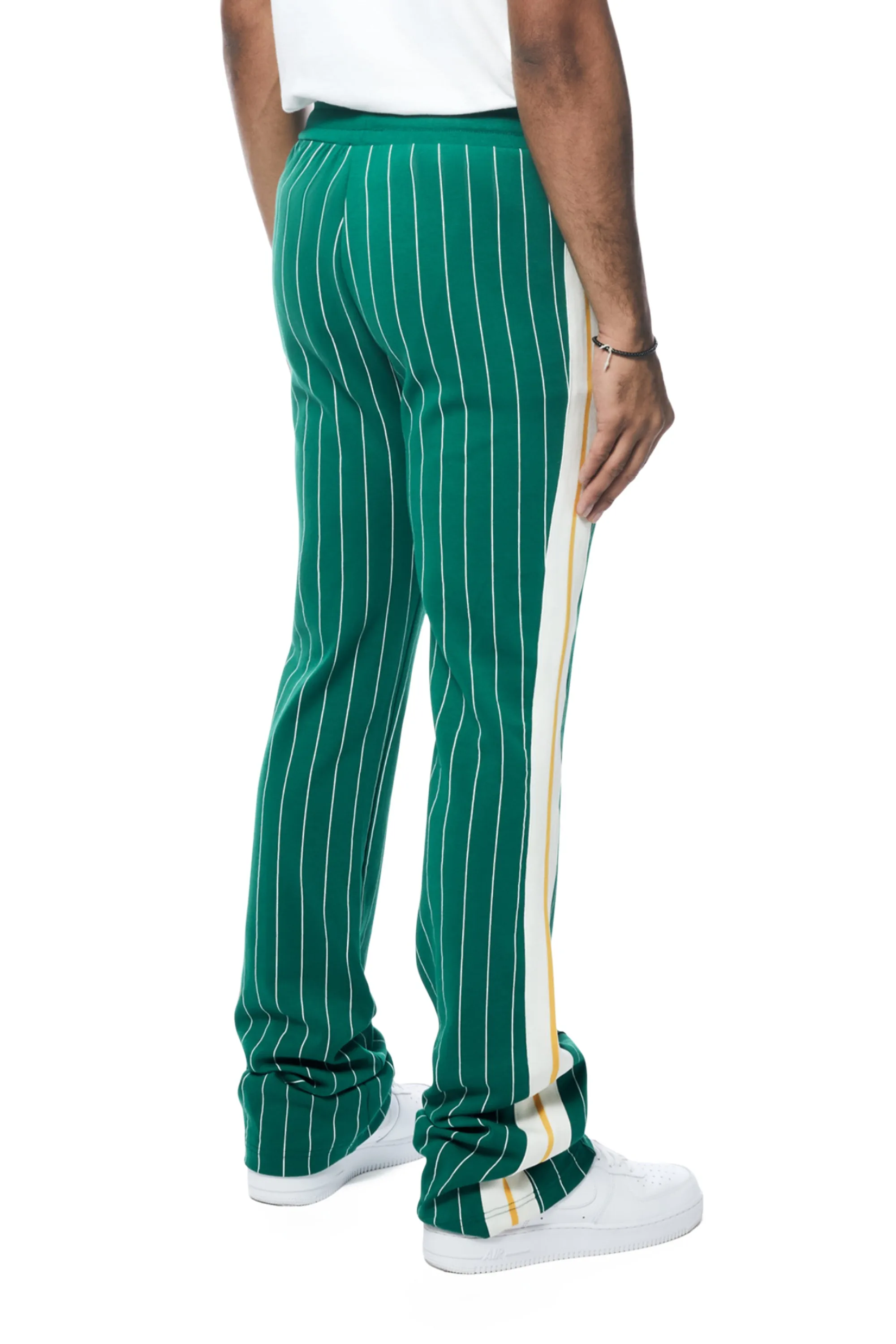 Pin Striped Varsity Track Pants - Alpine Green