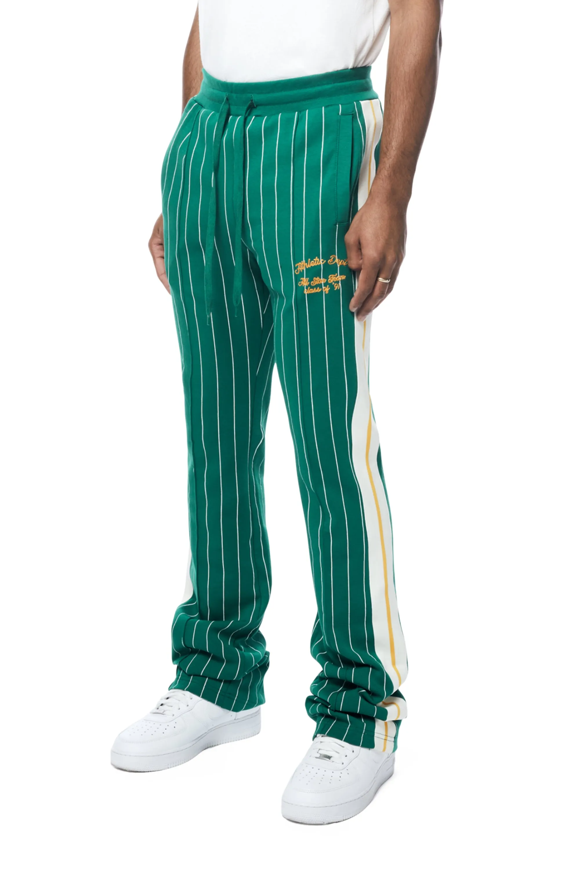 Pin Striped Varsity Track Pants - Alpine Green