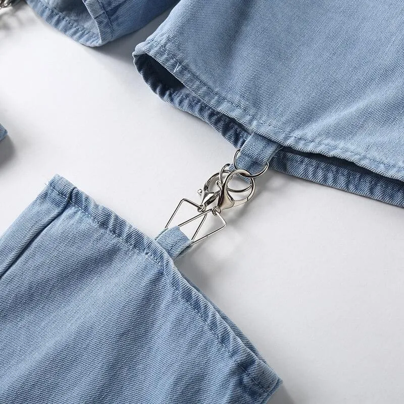 Summer High Waist Cutout Buckle Denim Pegged Pants