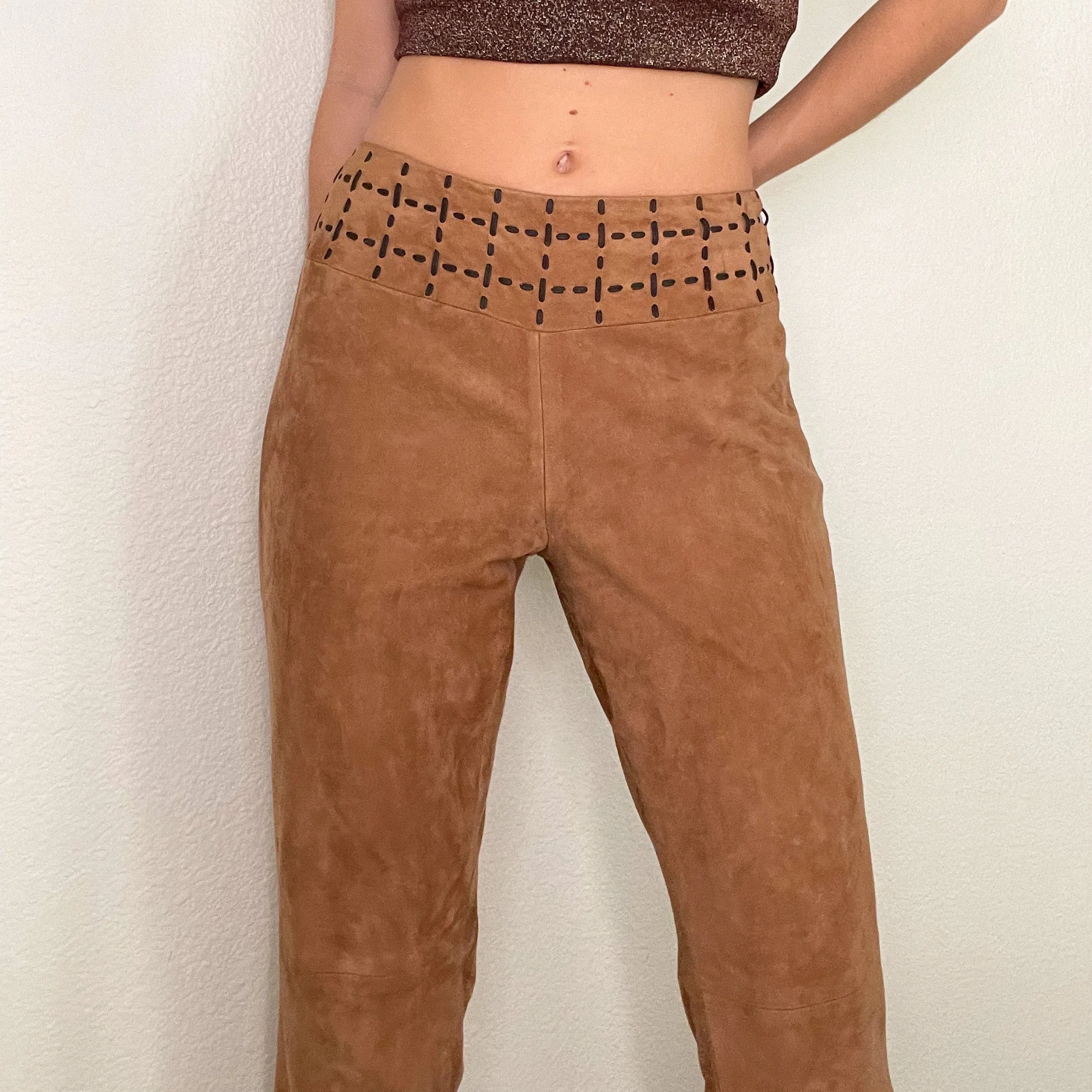 Tan Suede Coyote Ugly Flare Pants