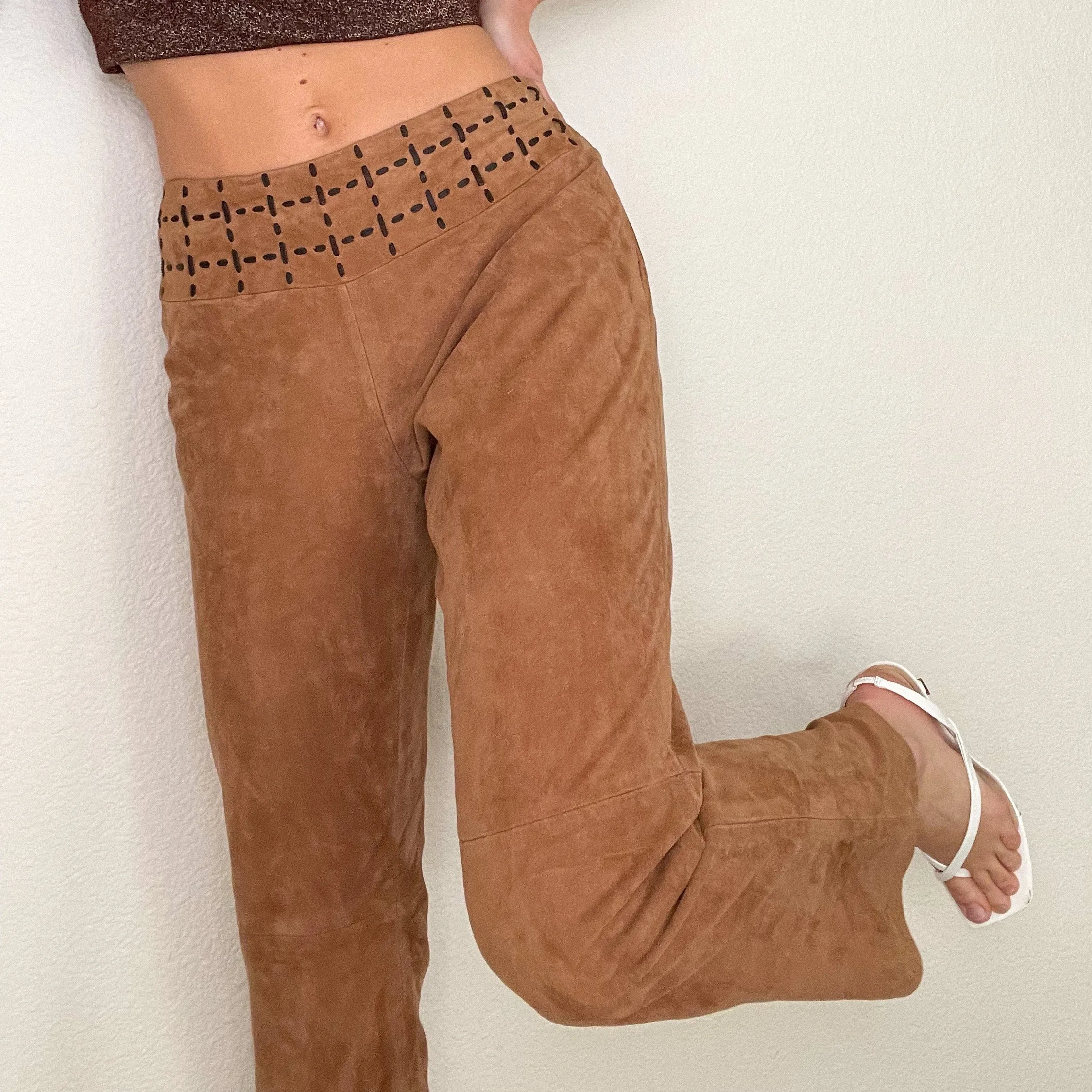 Tan Suede Coyote Ugly Flare Pants