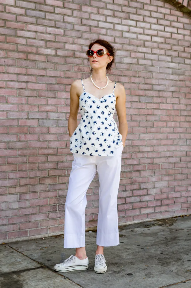 Women's Redford Ankle Wide Hem Boat Pants with Yoke Waist and Eyelet Detail