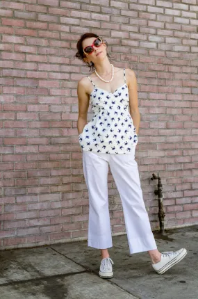 Women's Redford Ankle Wide Hem Boat Pants with Yoke Waist and Eyelet Detail